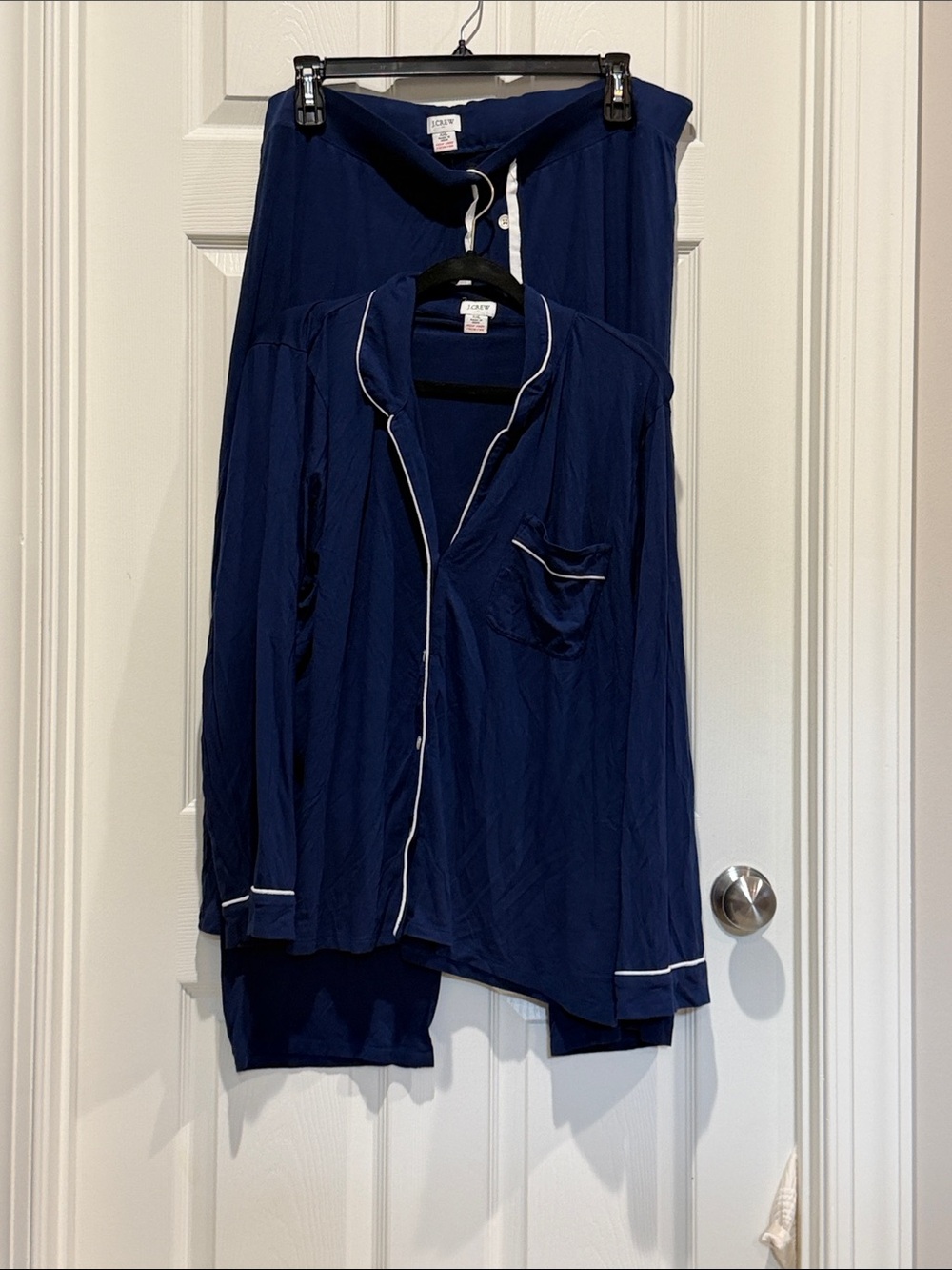 J. Crew Navy Pajama Set with White Piping